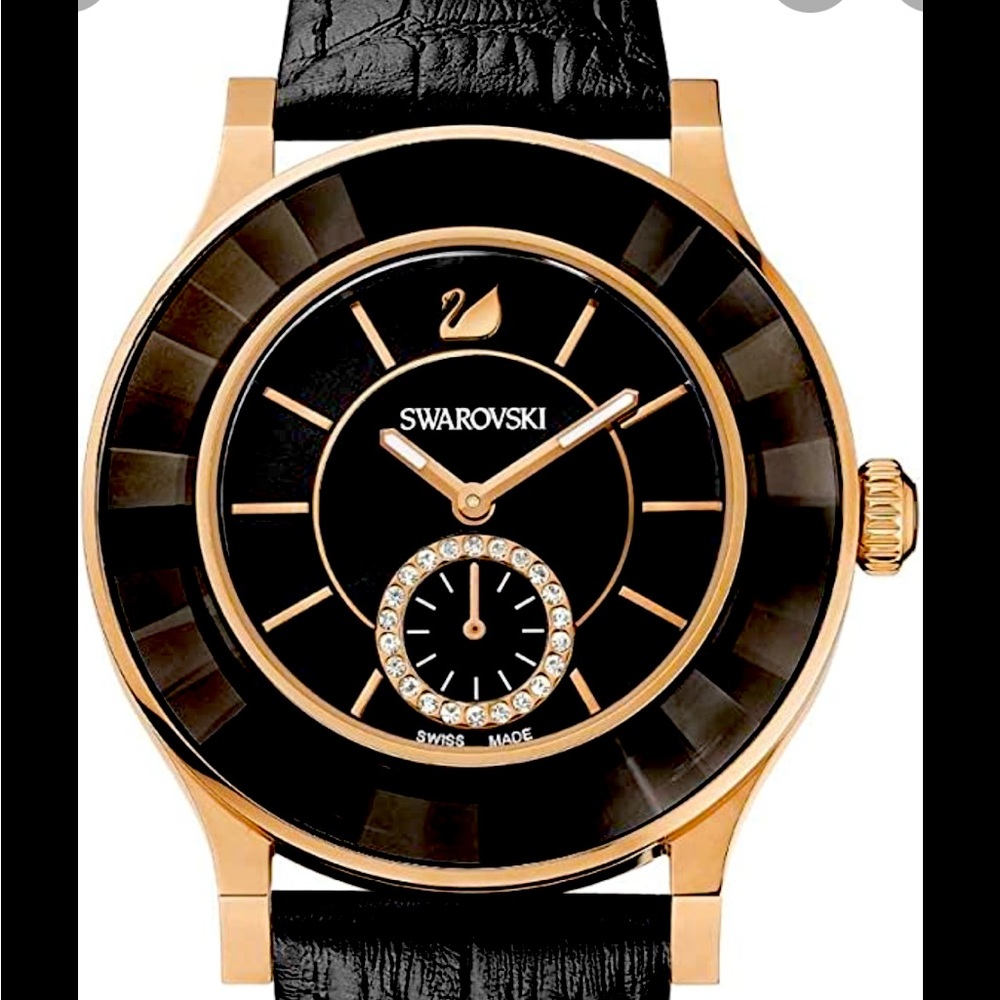 Swarovski Octea Classica Black Rose Gold Tone Ladies Watch 1181762